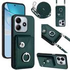 For Redmi Note 14 5G Global Organ Card Bag Ring Holder Phone Case with Long Lanyard(Green) - 1