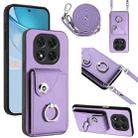For Redmi Note 14 Pro 5G Global Organ Card Bag Ring Holder Phone Case with Long Lanyard(Purple) - 1