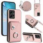 For Redmi Note 12 4G Global Organ Card Bag Ring Holder Phone Case with Long Lanyard(Pink) - 1