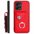 For Redmi Note 12 4G Global Organ Card Bag Ring Holder Phone Case with Long Lanyard(Red) - 3
