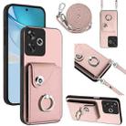 For Xiaomi Poco F6 5G India Organ Card Bag Ring Holder Phone Case with Long Lanyard(Pink) - 1