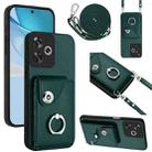 For Xiaomi Poco F6 5G India Organ Card Bag Ring Holder Phone Case with Long Lanyard(Green) - 1