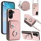 For Xiaomi Poco X7 Pro Organ Card Bag Ring Holder Phone Case with Long Lanyard(Pink) - 1
