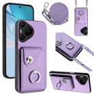 For Huawei Pura 70 Pro / 70 Pro+ Organ Card Bag Ring Holder Phone Case with Long Lanyard(Purple) - 1