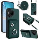 For Huawei Pura 70 Pro / 70 Pro+ Organ Card Bag Ring Holder Phone Case with Long Lanyard(Green) - 1