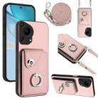 For Huawei Pura 70 Ultra Organ Card Bag Ring Holder Phone Case with Long Lanyard(Pink) - 1