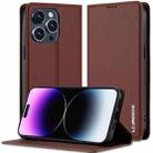 For iPhone 14 Pro LC.IMEEKE L1 Series Frosted Fine Texture PU Phone Case(Brown) - 1