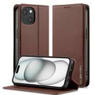 For iPhone 15 LC.IMEEKE L1 Series Frosted Fine Texture PU Phone Case(Brown) - 1