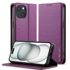 For iPhone 15 LC.IMEEKE L1 Series Frosted Fine Texture PU Phone Case(Purple) - 1