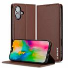 For iPhone 16 Plus LC.IMEEKE L1 Series Frosted Fine Texture PU Phone Case(Brown) - 1