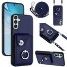 For Samsung Galaxy F15 / M15 Organ Card Bag Ring Holder Phone Case with Long Lanyard(Blue) - 1