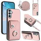 For Samsung Galaxy F15 / M15 Organ Card Bag Ring Holder Phone Case with Long Lanyard(Pink) - 1