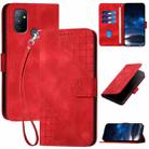 For OnePlus Nord N100 YX0080 Grid Butterfly Embossed Pattern Flip Leather Phone Case with Lanyard(Red) - 1