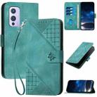 For OnePlus 9 YX0080 Grid Butterfly Embossed Pattern Flip Leather Phone Case with Lanyard(Light Blue) - 1