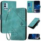 For OnePlus 9R YX0080 Grid Butterfly Embossed Pattern Flip Leather Phone Case with Lanyard(Light Blue) - 1