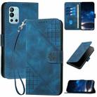 For OnePlus 9R YX0080 Grid Butterfly Embossed Pattern Flip Leather Phone Case with Lanyard(Dark Blue) - 1