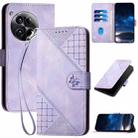 For OnePlus 12 YX0080 Grid Butterfly Embossed Pattern Flip Leather Phone Case with Lanyard(Light Purple) - 1