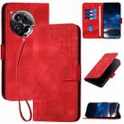 For OnePlus 12 YX0080 Grid Butterfly Embossed Pattern Flip Leather Phone Case with Lanyard(Red) - 1