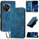 For OnePlus 12 YX0080 Grid Butterfly Embossed Pattern Flip Leather Phone Case with Lanyard(Dark Blue) - 1