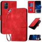 For OnePlus Nord N10 5G YX0080 Grid Butterfly Embossed Pattern Flip Leather Phone Case with Lanyard(Red) - 1