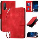 For OnePlus Nord CE 5G YX0080 Grid Butterfly Embossed Pattern Flip Leather Phone Case with Lanyard(Red) - 1