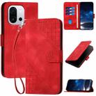 For OnePlus 13T Grid Butterfly Embossed Pattern Flip Leather Phone Case with Lanyard(Red) - 1