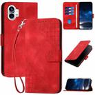 For Nothing Phone 1 YX0080 Grid Butterfly Embossed Pattern Flip Leather Phone Case with Lanyard(Red) - 1