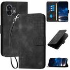 For Nothing Phone 2 YX0080 Grid Butterfly Embossed Pattern Flip Leather Phone Case with Lanyard(Black) - 1