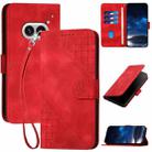 For Nothing Phone 2a Grid Butterfly Embossed Pattern Leather Phone Case with Lanyard(Red) - 1
