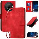 For Sharp Aquos R8 Pro SH-51D YX0080 Grid Butterfly Embossed Pattern Flip Leather Phone Case with Lanyard(Red) - 1