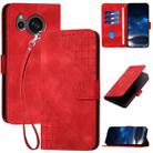 For Sharp Aquos Sense7 YX0080 Grid Butterfly Embossed Pattern Flip Leather Phone Case with Lanyard(Red) - 1