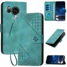 For Sharp Aquos Sense7 YX0080 Grid Butterfly Embossed Pattern Flip Leather Phone Case with Lanyard(Light Blue) - 1