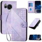 For Sharp Aquos Sense7 YX0080 Grid Butterfly Embossed Pattern Flip Leather Phone Case with Lanyard(Light Purple) - 1