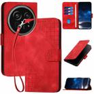 For Sharp Aquos R9 Pro Grid Butterfly Embossed Pattern Leather Phone Case with Lanyard(Red) - 1