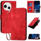 For Sharp Aquos Sense9 Grid Butterfly Embossed Pattern Leather Phone Case with Lanyard(Red) - 1