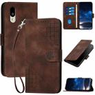 For Sharp Basio Active 3 Grid Butterfly Embossed Pattern Leather Phone Case with Lanyard(Coffee) - 1