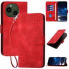 For Sharp Aquos R10 Grid Butterfly Embossed Pattern Leather Phone Case with Lanyard(Red) - 1