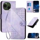For Sharp Aquos R10 Grid Butterfly Embossed Pattern Leather Phone Case with Lanyard(Light Purple) - 1