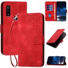 For Fujitsu Arrows We F-51B YX0080 Grid Butterfly Embossed Pattern Flip Leather Phone Case with Lanyard(Red) - 1