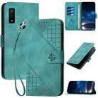 For Fujitsu Arrows We F-51B YX0080 Grid Butterfly Embossed Pattern Flip Leather Phone Case with Lanyard(Light Blue) - 1