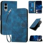 For Fujitsu Arrows We2 Grid Butterfly Embossed Pattern Flip Leather Phone Case with Lanyard(Dark Blue) - 1