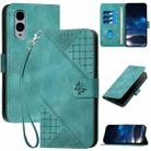 For Fujitsu Arrows We2 Grid Butterfly Embossed Pattern Flip Leather Phone Case with Lanyard(Light Blue) - 1