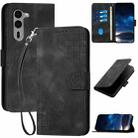 For Fujitsu Arrows We2 Plus Grid Butterfly Embossed Pattern Flip Leather Phone Case with Lanyard(Black) - 1