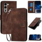 For Fujitsu Arrows We2 Plus Grid Butterfly Embossed Pattern Flip Leather Phone Case with Lanyard(Coffee) - 1