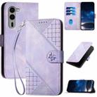 For Fujitsu Arrows We2 Plus Grid Butterfly Embossed Pattern Flip Leather Phone Case with Lanyard(Light Purple) - 1