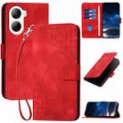 For ZTE Libero 5G IV YX0080 Grid Butterfly Embossed Pattern Flip Leather Phone Case with Lanyard(Red) - 1