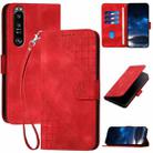 For Sony Xperia 1 III YX0080 Grid Butterfly Embossed Pattern Flip Leather Phone Case with Lanyard(Red) - 1