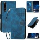 For Sony Xperia 5 III YX0080 Grid Butterfly Embossed Pattern Flip Leather Phone Case with Lanyard(Dark Blue) - 1