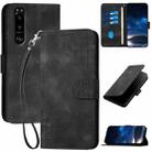 For Sony Xperia 5 III YX0080 Grid Butterfly Embossed Pattern Flip Leather Phone Case with Lanyard(Black) - 1