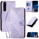 For Sony Xperia 5 III YX0080 Grid Butterfly Embossed Pattern Flip Leather Phone Case with Lanyard(Light Purple) - 1